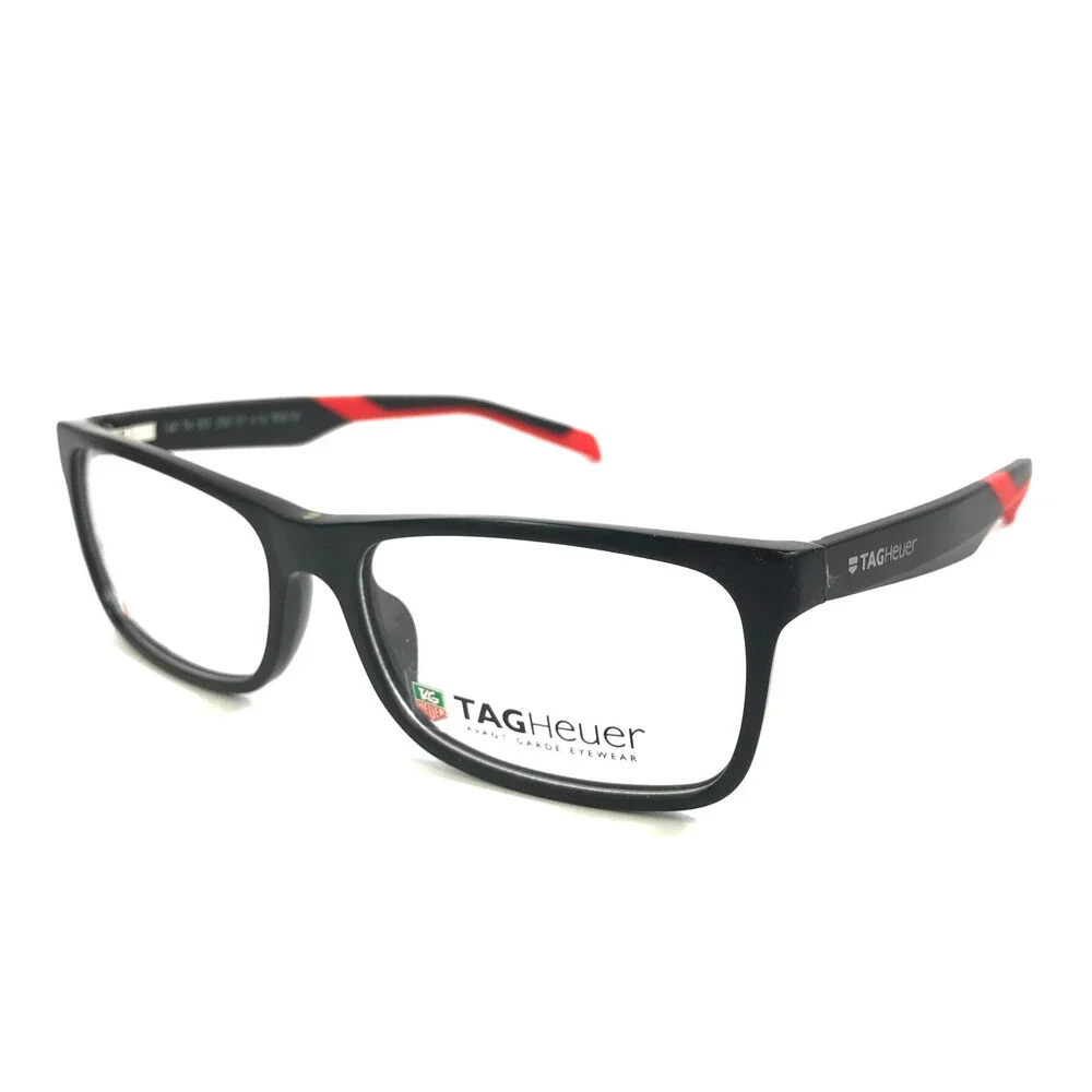 Tag Heuer Eyeglasses Frames TH551 005 Black Red Rectangle Full Rim 57-16-145